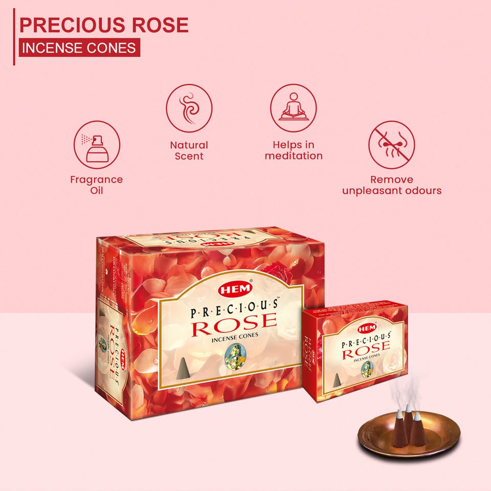 HEM Precious Rose Dhoop Cones - Pack of 12 (10 Cones Each)
